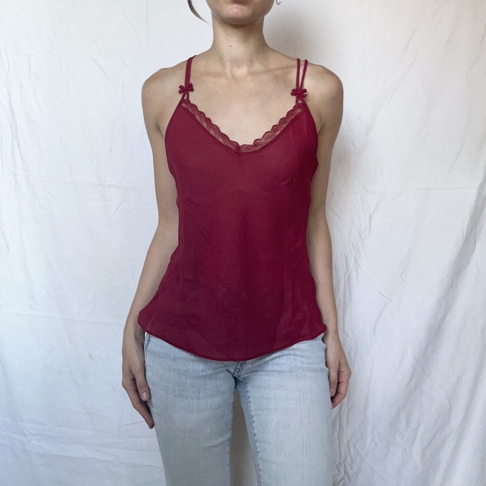 Red Cami Top Bow Detail Dainty Feminine Coquette 90s Romantic